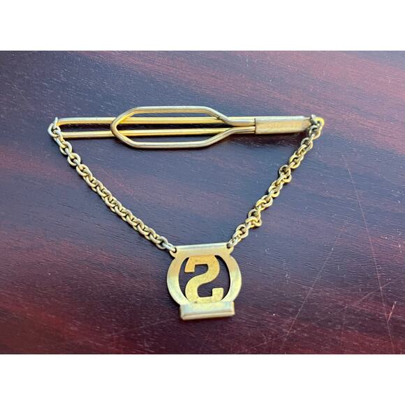 VTG Tie Clip Chain Initial S Gold Tone - Picture 2 of 3